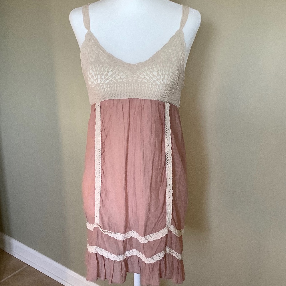 Boho Slip Dress Crocheted Bodice (small)